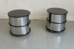 Bed tables or side tables, chrome-plated steel, plastic, Italy, 1970s