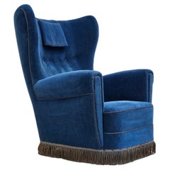 Vintage 1960s, Danish highback relax armchair, original condition, furniture velour.