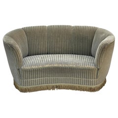 1970s, Danish 2-seater curved sofa, original furniture velour, beech wood.