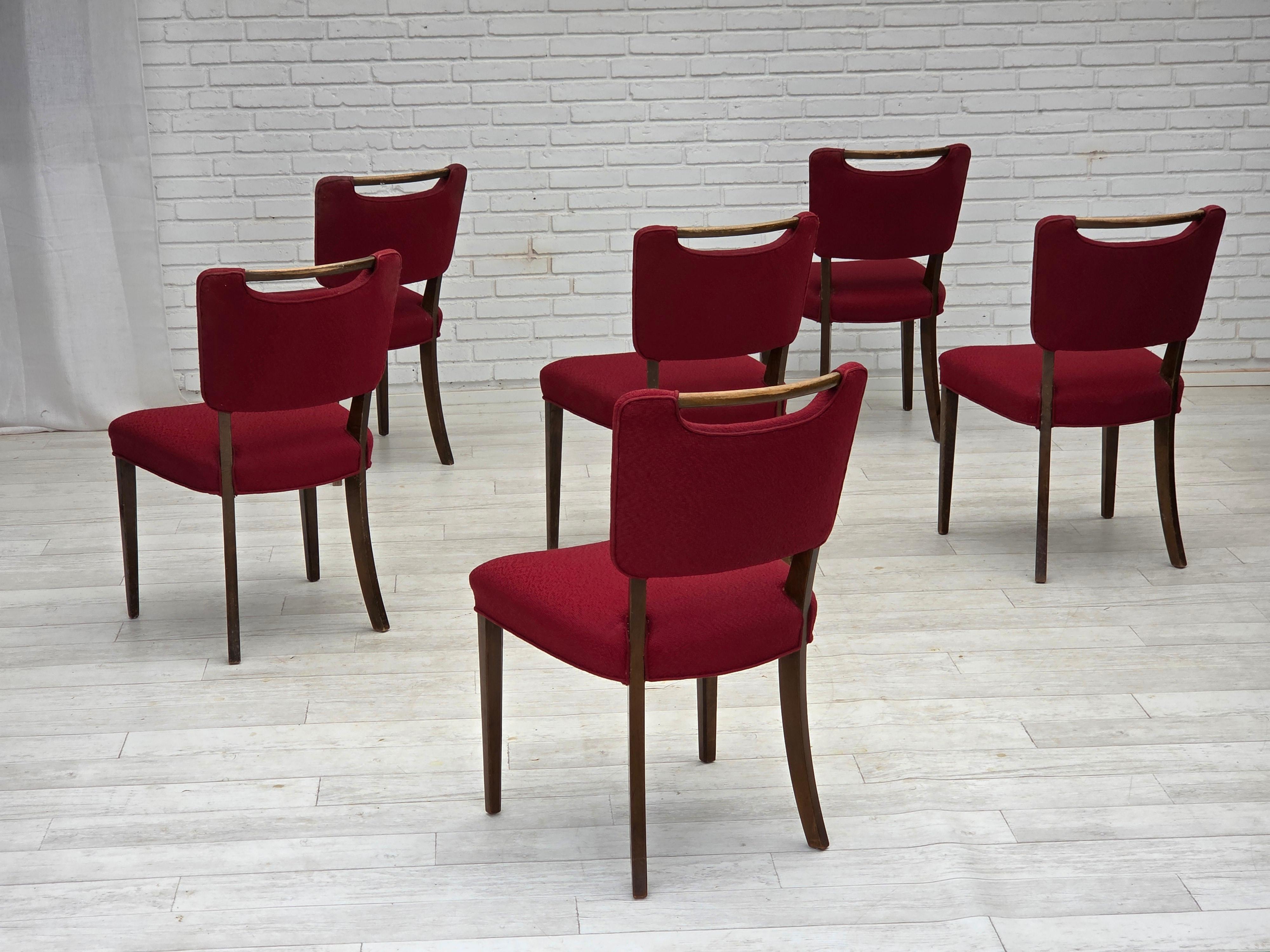 Scandinave moderne 1960s, set de 6 chaises à manger danoises par Slagelse Møbelværk, meubles en laine. en vente