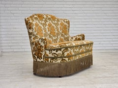 1970s, small 2-seater Danish sofa, brown/beige furniture fabric.