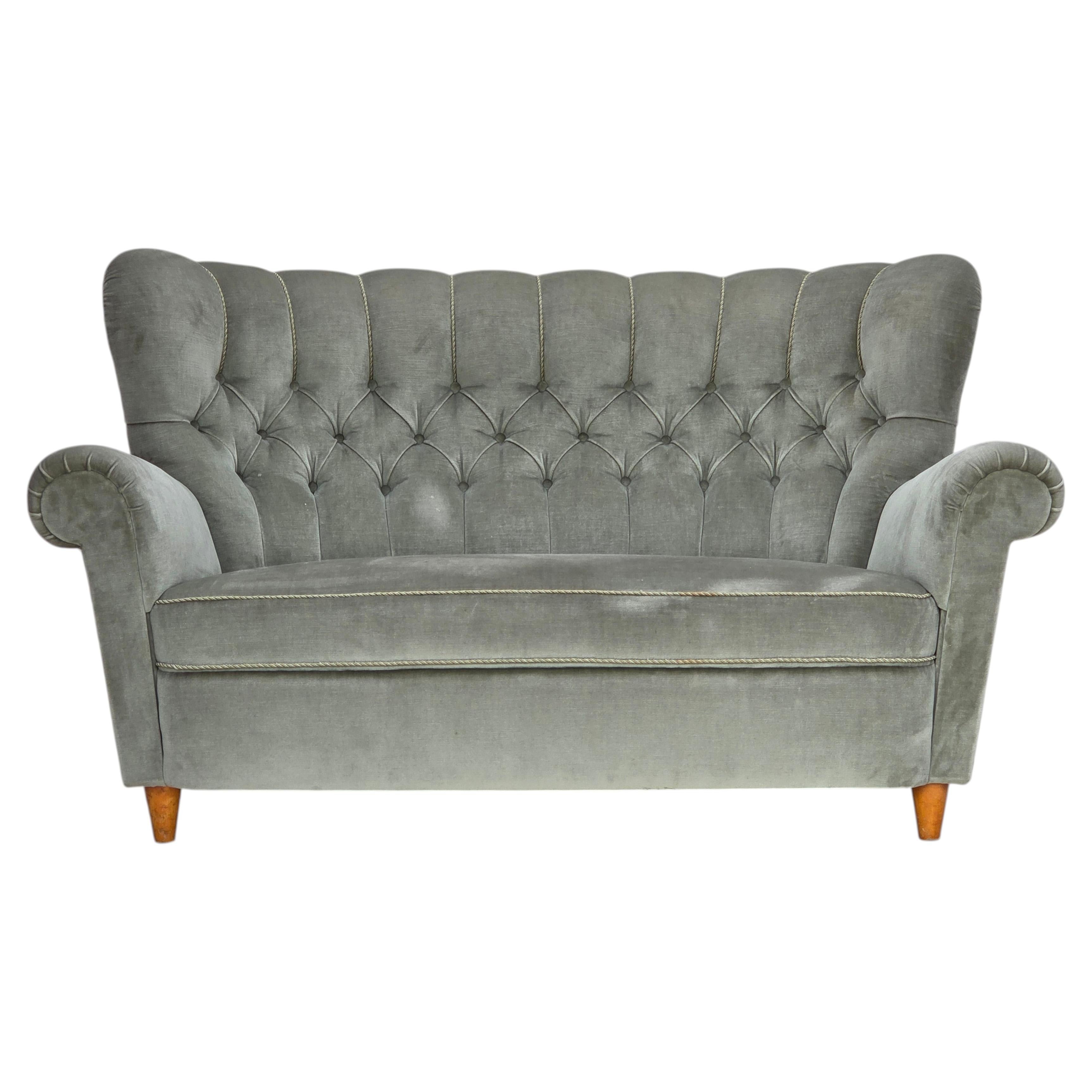 1960s, Danish 2-seater sofa. light green furniture velour. For Sale