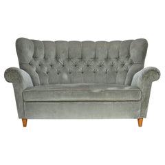 1960s, Danish 2-seater sofa. light green furniture velour.