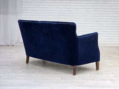 1960s, Danish 2-seater sofa. dark blue furniture velour.