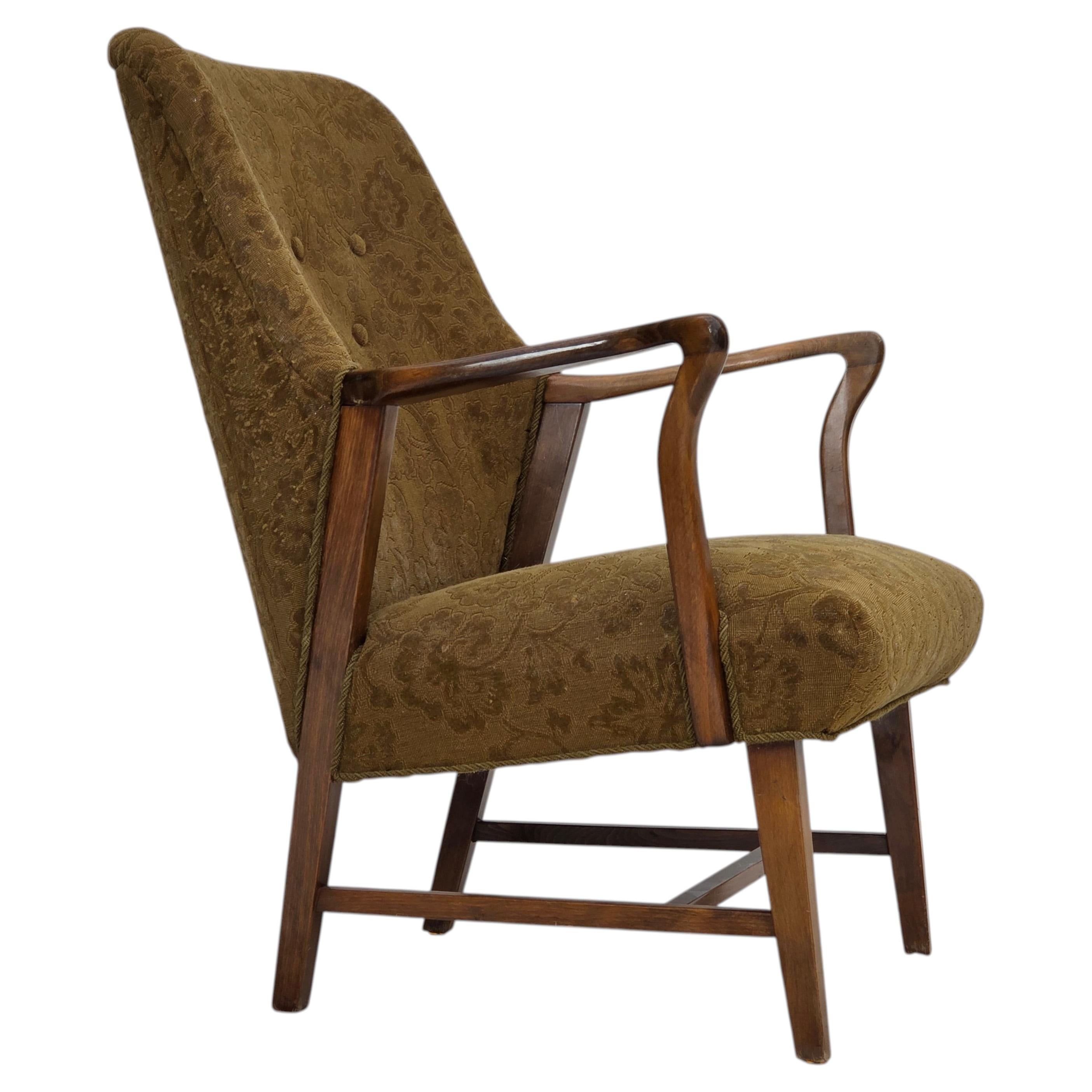 1960s, Danish vintage armchair, furniture wool, beech wood.