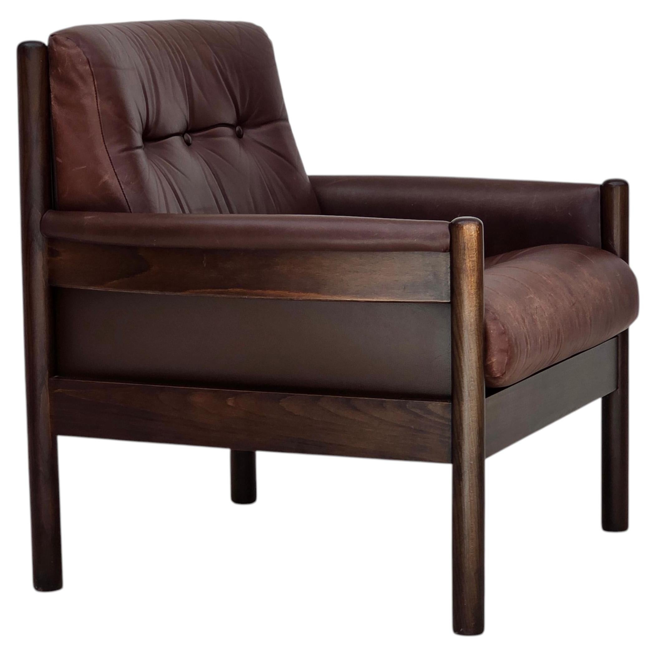 1970s, Scandinavian armchair, furniture leather, beech wood.