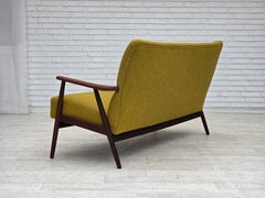 1960s, Danish 2-seater sofa, furniture wool, teak wood, reupholstered.
