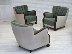 Anni '60, poltrona relax danese, tessuto in lana, legno di rovere.