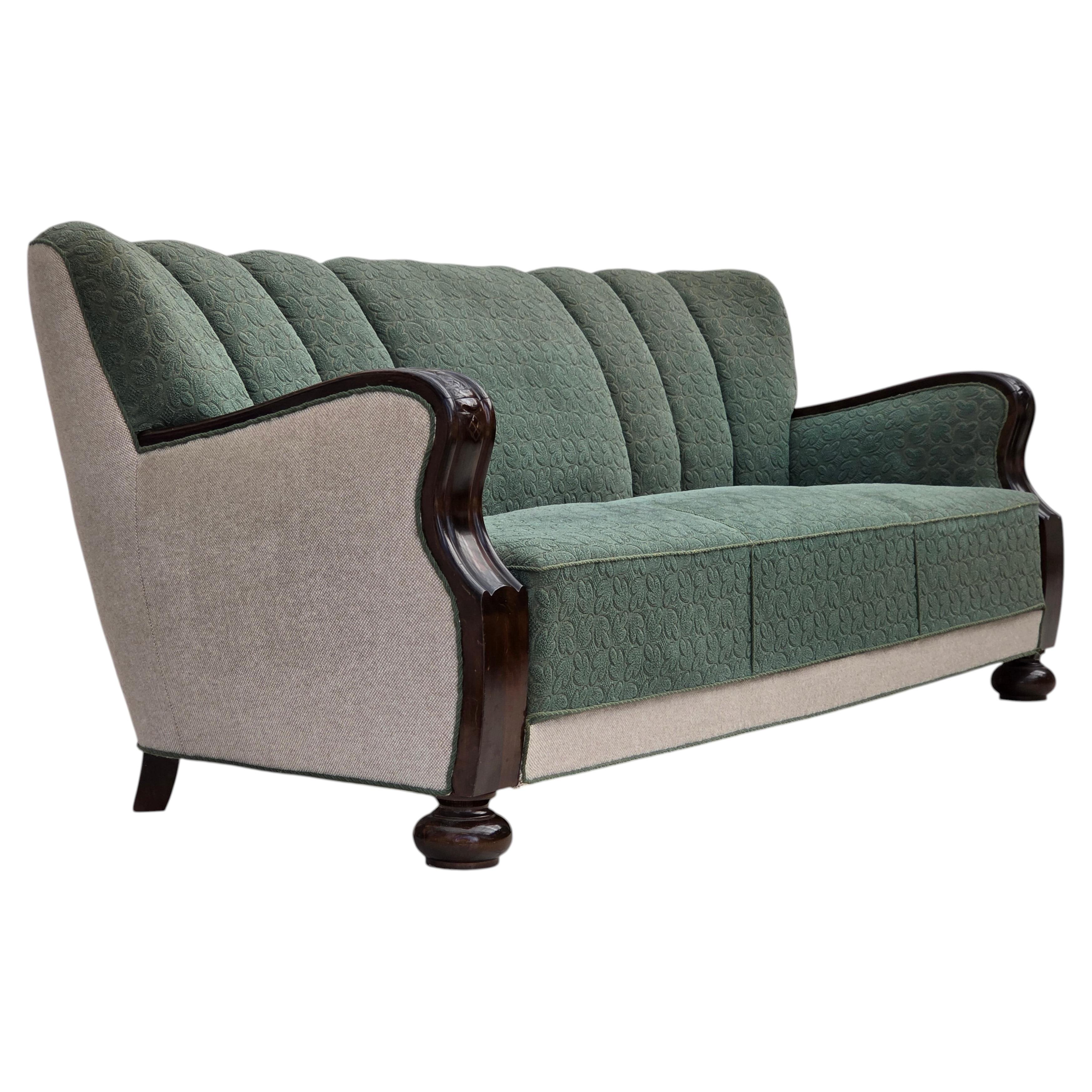 1960s, Danish 3-seater sofa, furniture wool, oak wood.