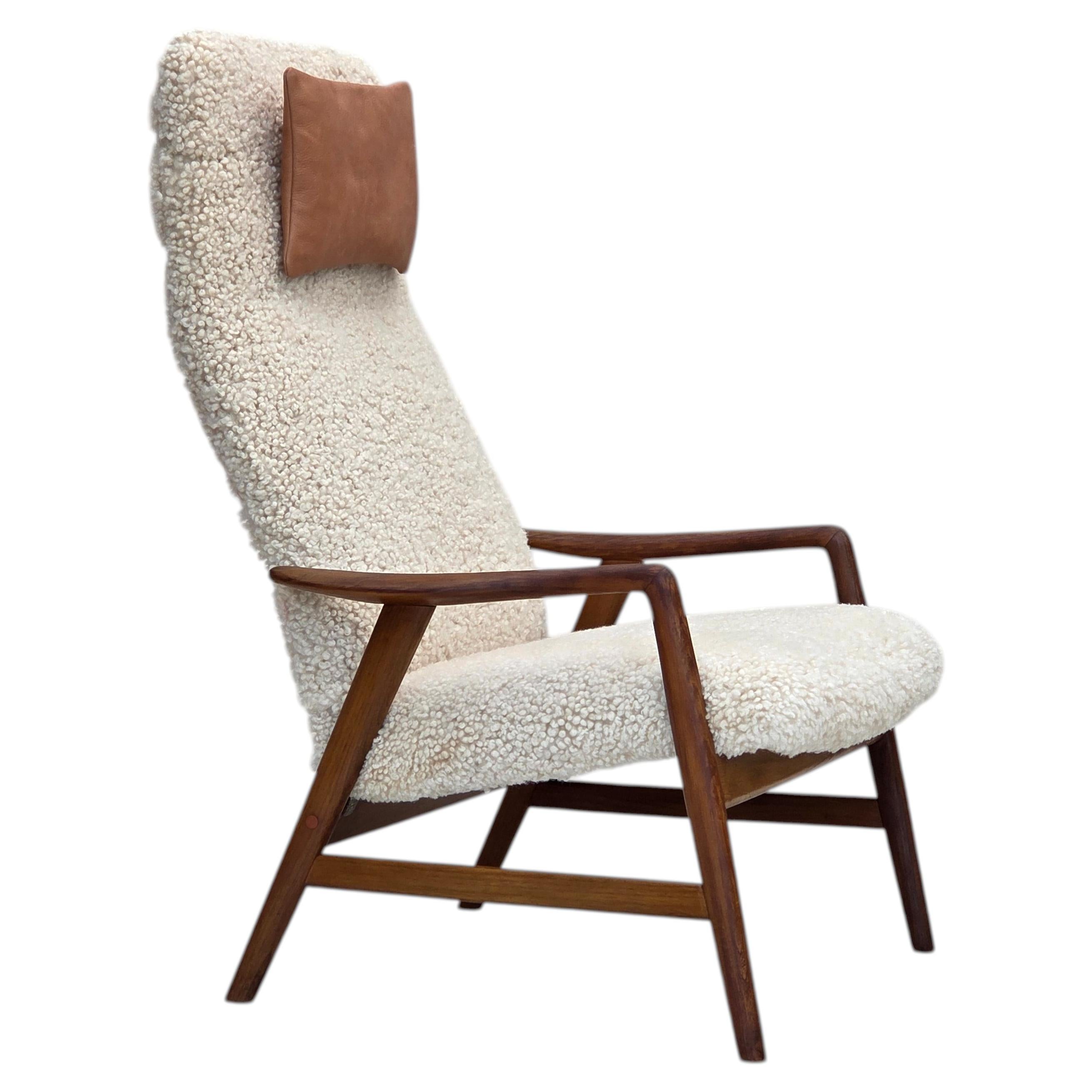 1960s, Danish design by Alf Svensson, genuine sheepskin, reupholstered. For Sale