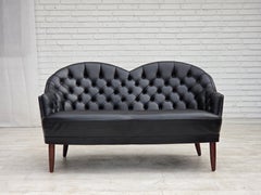 1960s, Scandinavian sofa in black furniture leather.