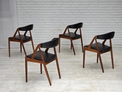 1960s, Danish design by Kai Kristensen, set of 4 armchairs, leather, teak wood.