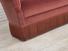 1960s, Danish 2-seater sofa, original pink furniture velour.