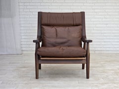 1970er Jahre, dänisches Design von H.J. Wegner, Sessel mit hoher Rückenlehne, Modell GE530, Leder.