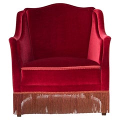 1970s, Danish armchair, furniture velour, ash wood legs.