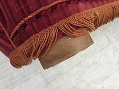 1960er Jahre, dänisches 2-Sitzer-Sofa „Banan“, Möbelvelours, Eichenholz.
