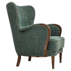 1960s, Danish armchair, green furniture velour, beech wood.