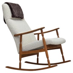1970s, Scandinavian design, high-backed rocking chair, reupholstered.