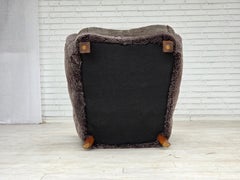 1960s, Danish design, reupholstered armchair, genuine sheepskin.
