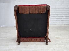 Anni '50, poltrona vintage danese, rivestimento in velluto, legno di rovere.