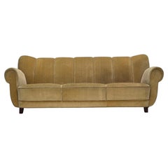 1960s, Danish 3-seater sofa, light green furniture velour.
