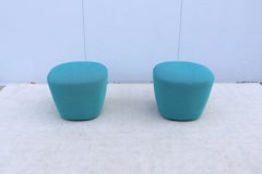 Organic Modern Andreu World Beat Ottoman in Blue Teal Fabric - a Pair