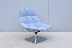 Modern Contemporary Knoll Jehs+Laub Swivel Lounge Chair in Blue and White Fabric