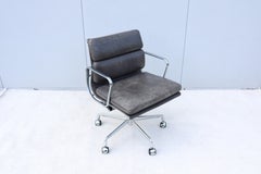 Mid-Century Distressed Leather Eames Soft Pad Management Chair by Herman Miller