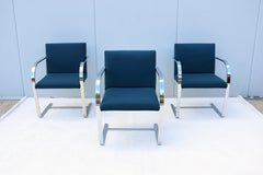 Mies van der Rohe Brno Flat Bar Style Chairs in Blue Fabric by Gordon, Set of 3