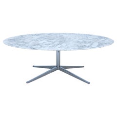 Mid-Century Florence Knoll Oval Dining Table Desk 78" Arabescato Marble, 2008