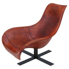 Antonio Citterio for B&B Italia Patinated Cognac Leather Mart Swivel Armchair