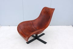 Antonio Citterio for B&B Italia Patinated Cognac Leather Mart Swivel Armchair