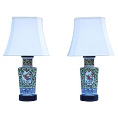 1950s Chinese Floral Porcelain Table Lamps 19th-Century Famille Verte Style Pair