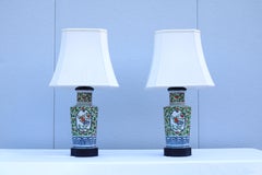 1950s Chinese Floral Porcelain Table Lamps 19th-Century Famille Verte Style Pair