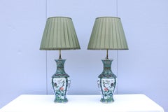 Chinese Porcelain Baluster Vase Table Lamps 19th-Century Famille Verte, a Pair