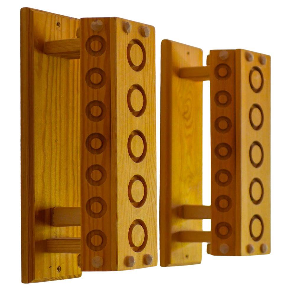 Scandinavian modern sconces. A pair of Mid-century modern Pine wood wall lights For Sale