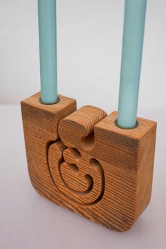 Bougeoir scandinave moderne en bois de Gunnar Kanevad, Suède, forme organique