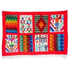Vintage Berber Kilim Traditional Folk Art Wall Hanging from Gafsa