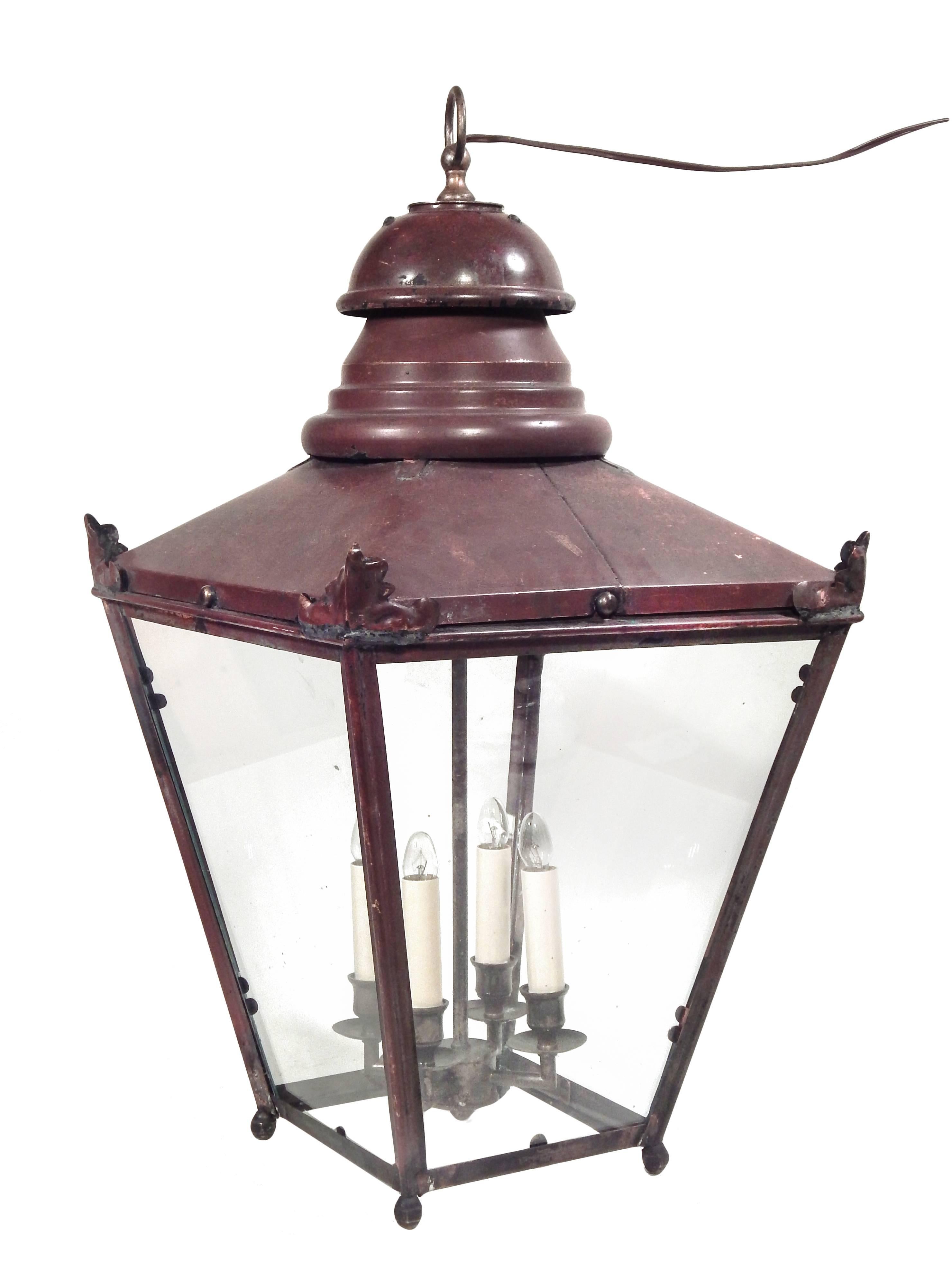 Pair of Large French Copper Lanterns In Good Condition In Bridgehampton, NY