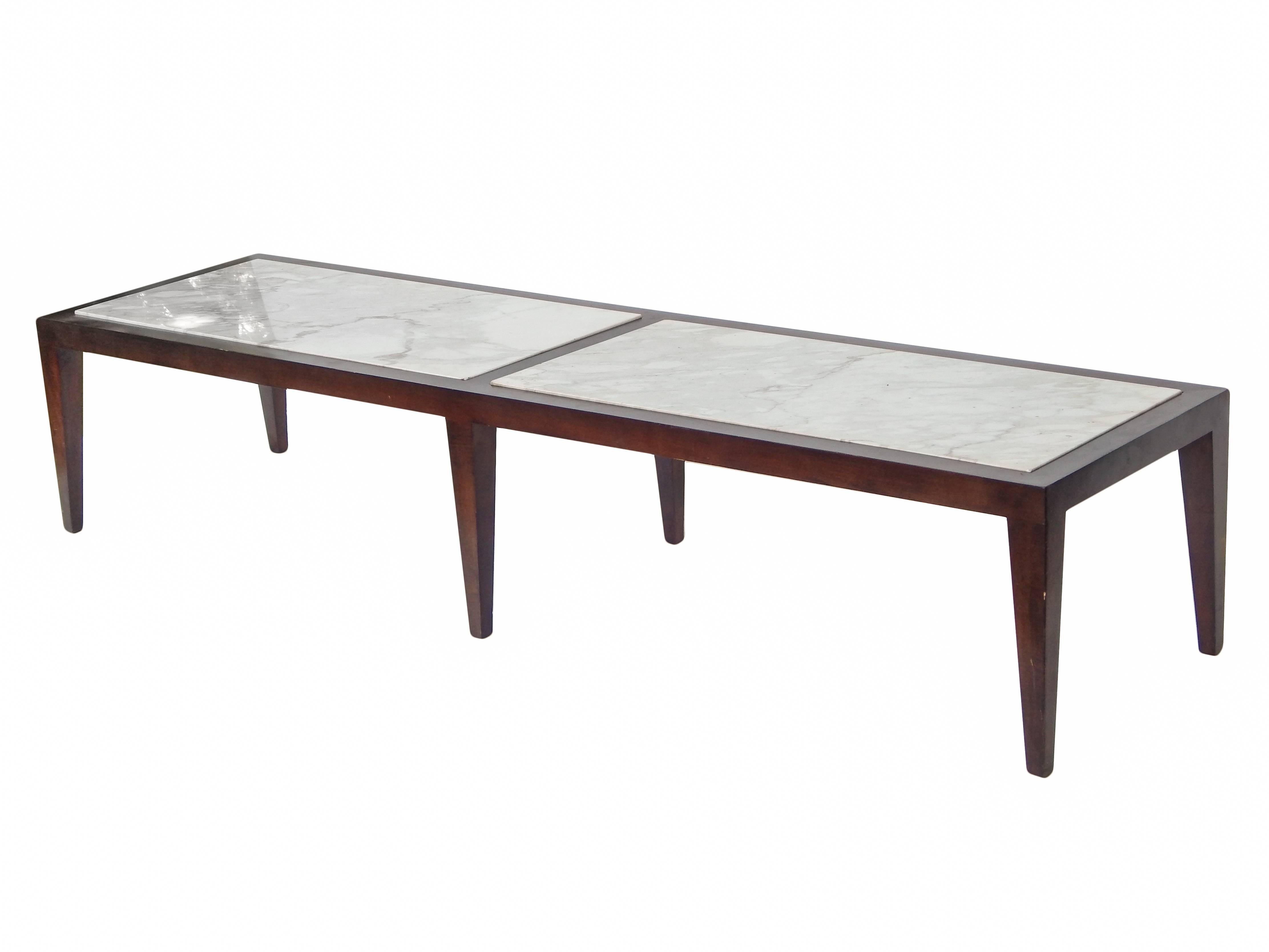 North American Harvey Probber Style Wood and Marble Coffee Table For Sale