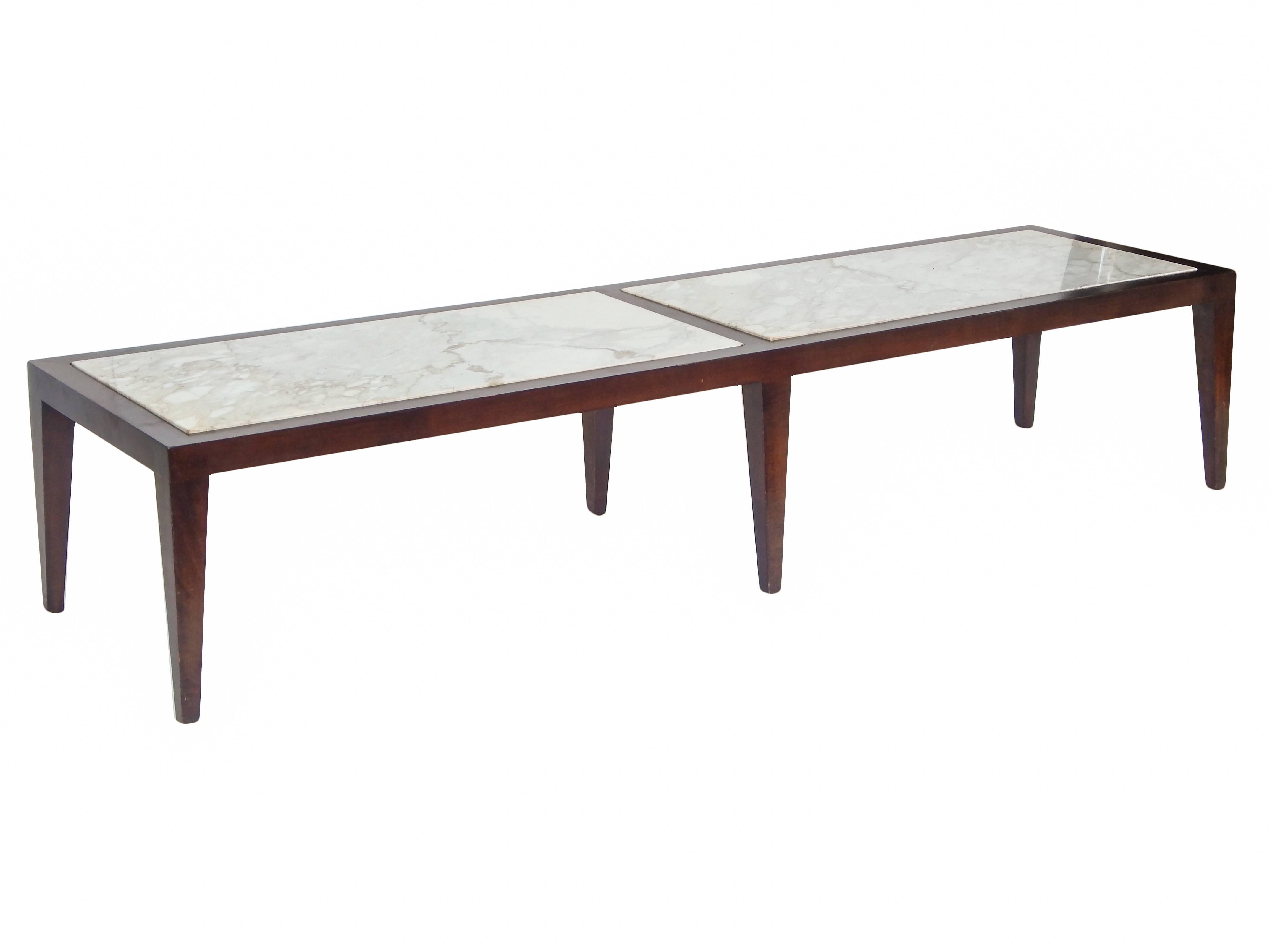 Mid-Century Modern Harvey Probber Style Wood and Marble Coffee Table For Sale