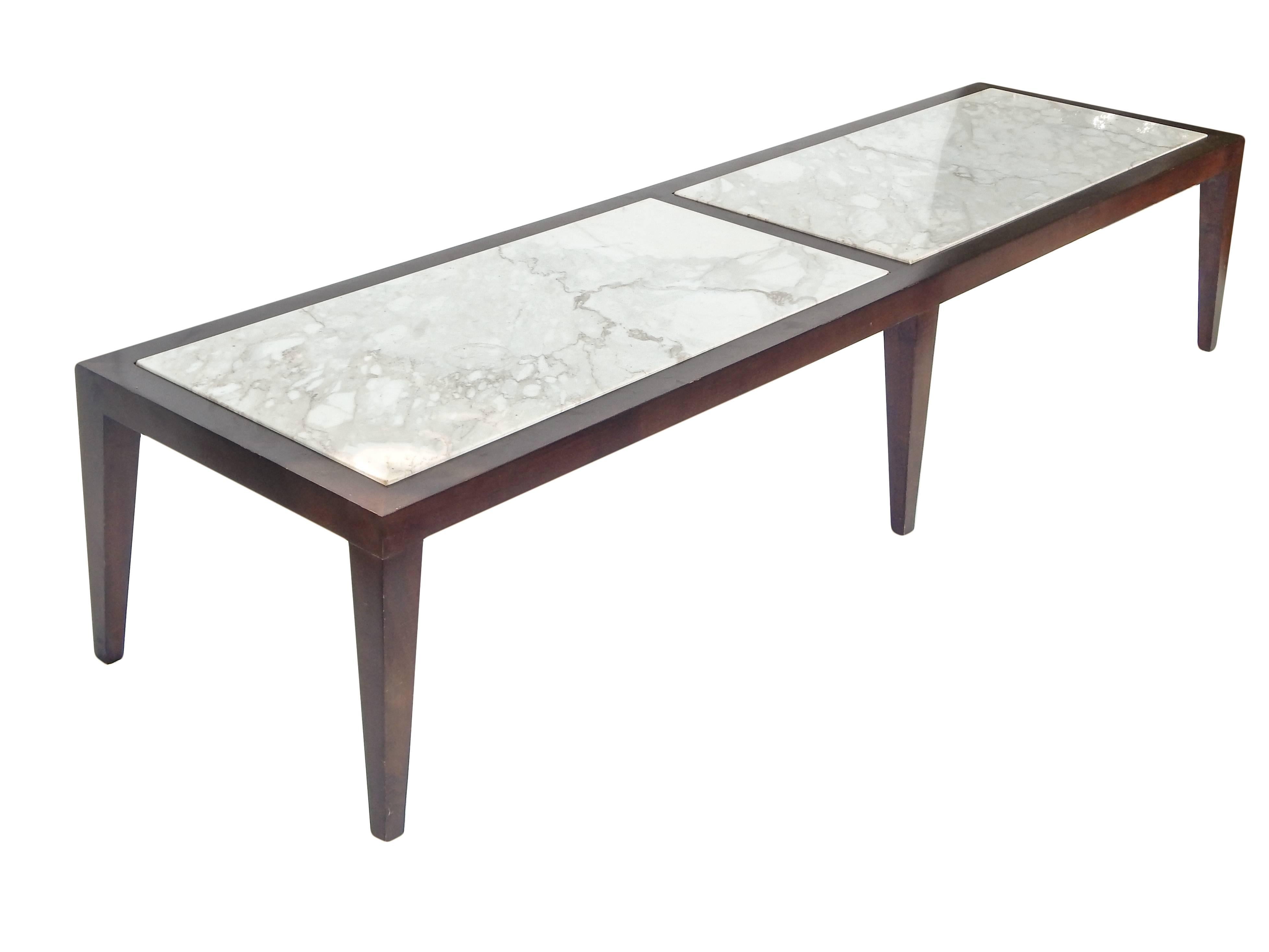 Harvey Probber Style Wood and Marble Coffee Table For Sale 1