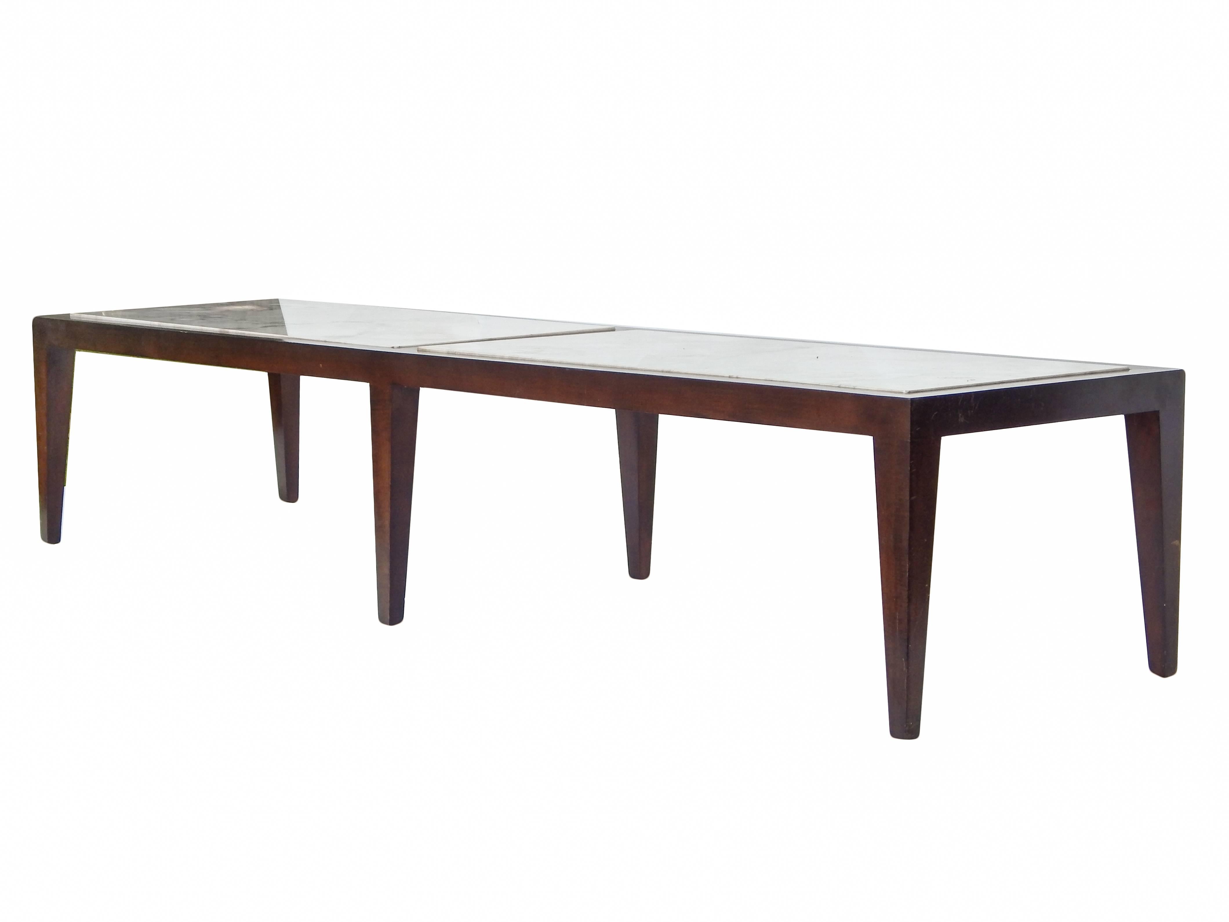 Harvey Probber Style Wood and Marble Coffee Table In Excellent Condition For Sale In Bridgehampton, NY