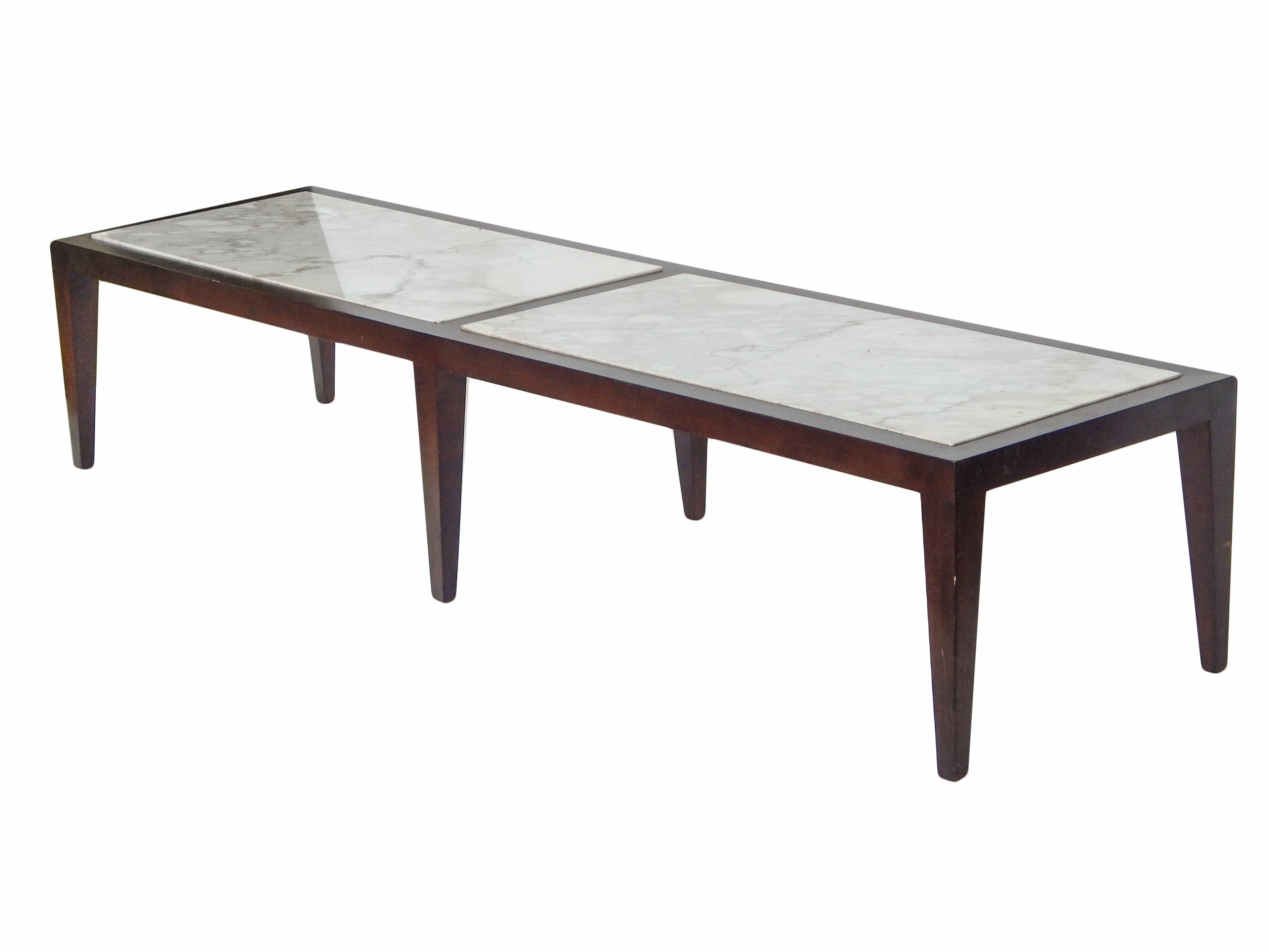 20th Century Harvey Probber Style Wood and Marble Coffee Table For Sale