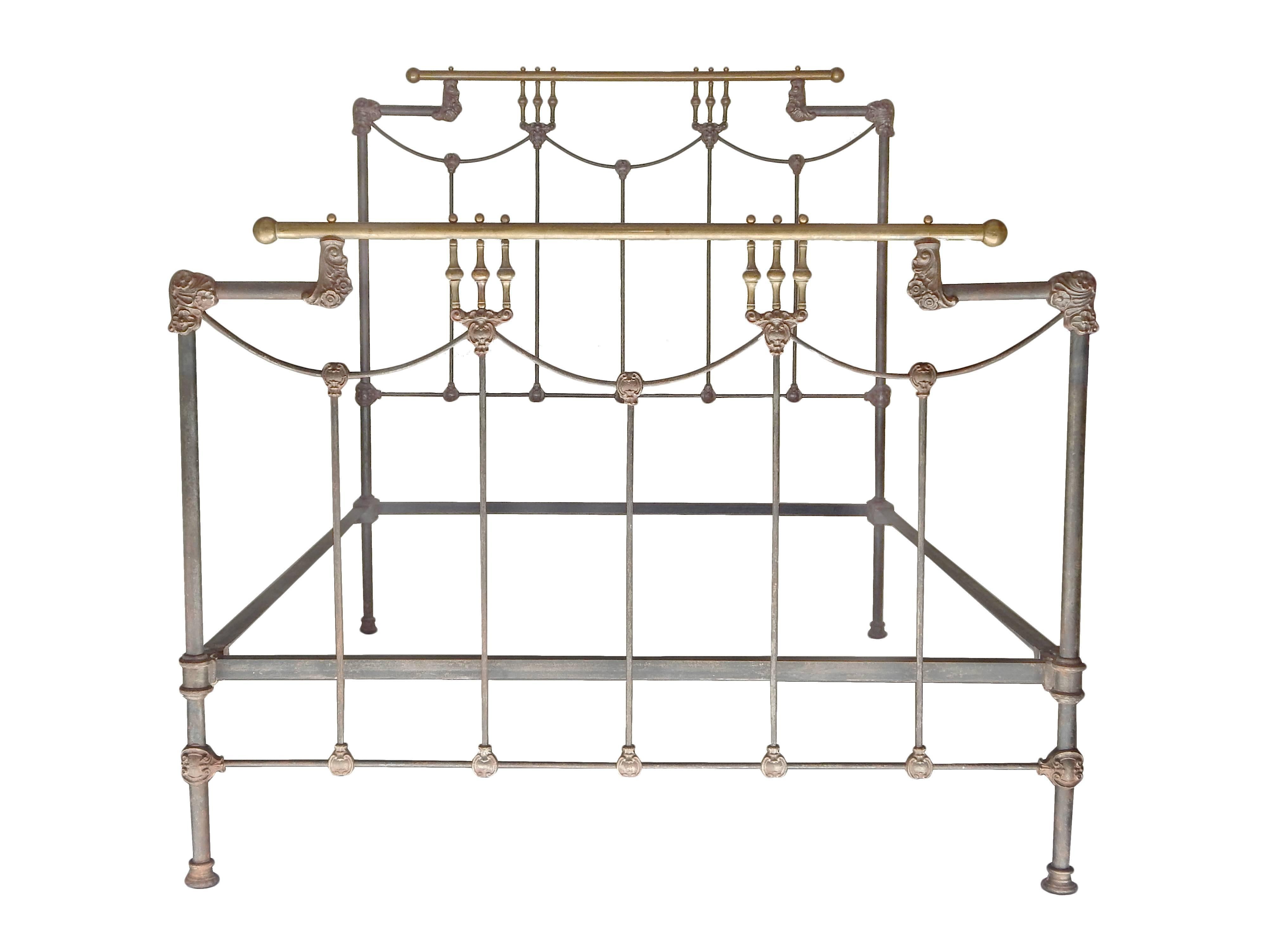 American Ornate Iron and Brass Full Bed For Sale