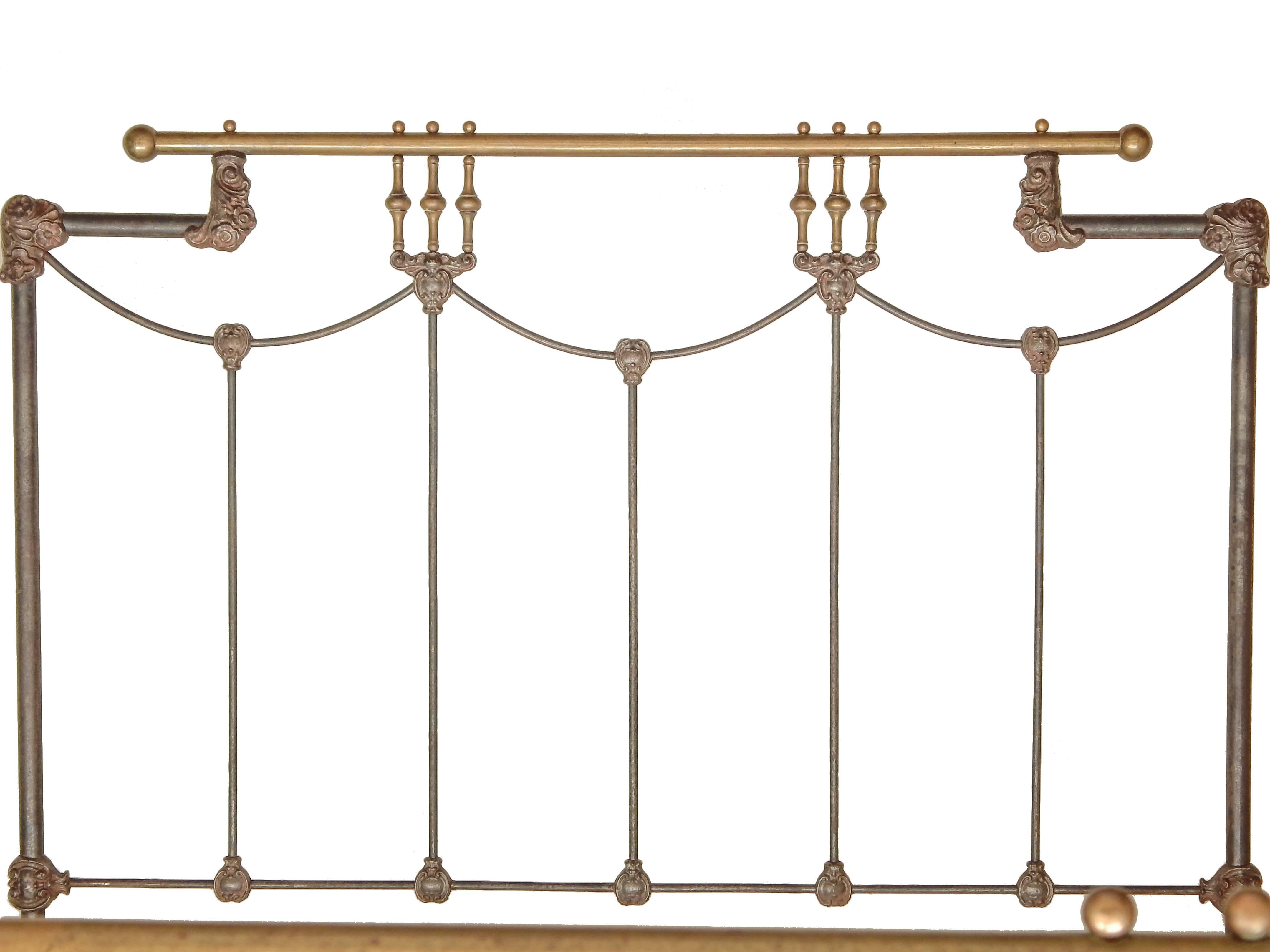 19th Century Ornate Iron and Brass Full Bed For Sale