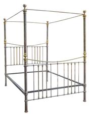 Rare Iron and Brass Queen Canopy Bed