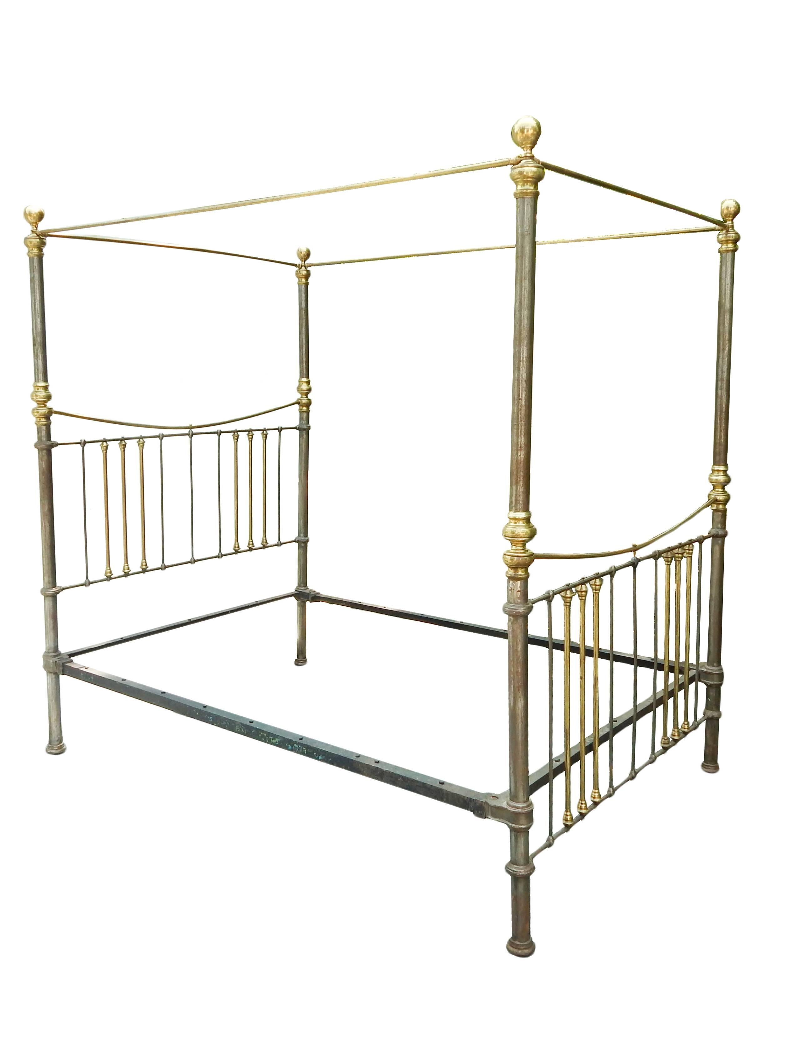 20th Century Rare Iron and Brass Queen Canopy Bed For Sale