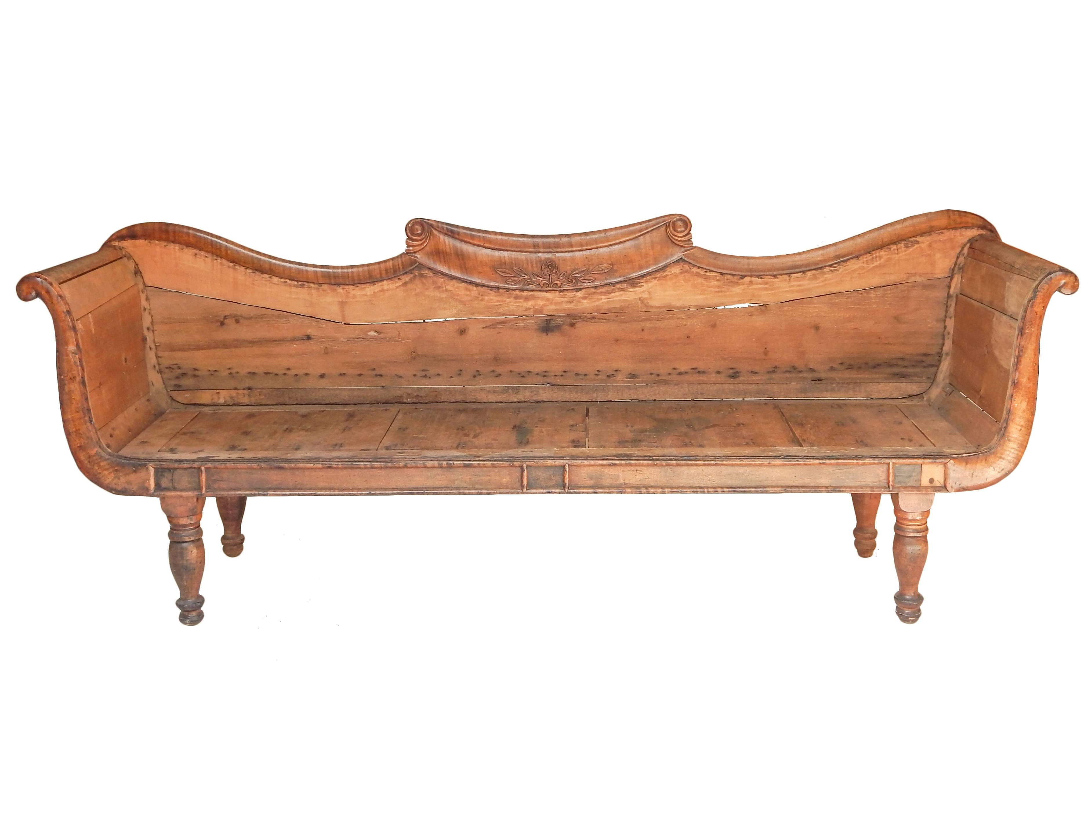 Early New England federal style sofa frame from the personal collection of the late Nan Gurley.
Would look sensational with just a French mattress or completely re-upholstered.
Measures: Seat height: 14