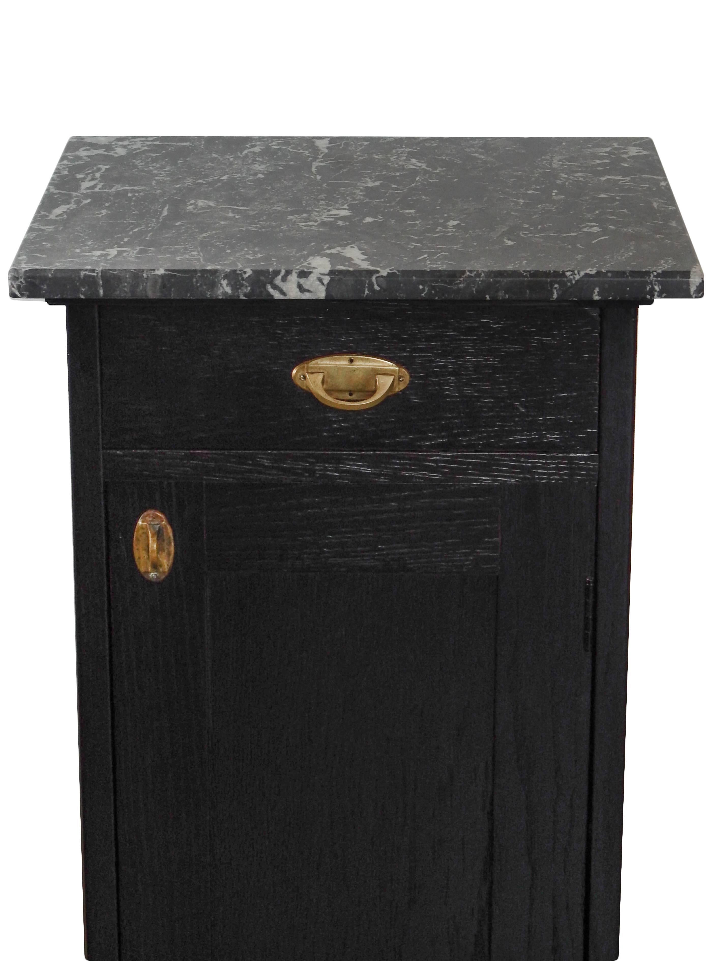 Pair of Ebonized Marble-Top Nightstands For Sale 2